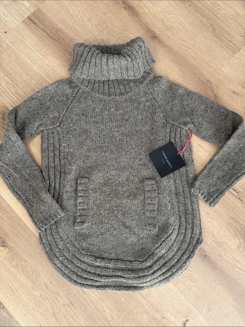 Cynthia Rowley Olive Gray Ribbed Turtleneck Pocket Sweater